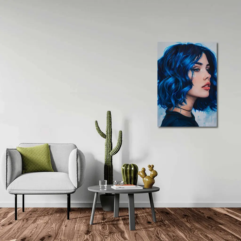 Blue Hair Woman Portrait Painting Art – Wall Art