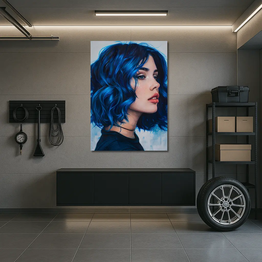 Blue Hair Woman Portrait Painting Art – Wall Art