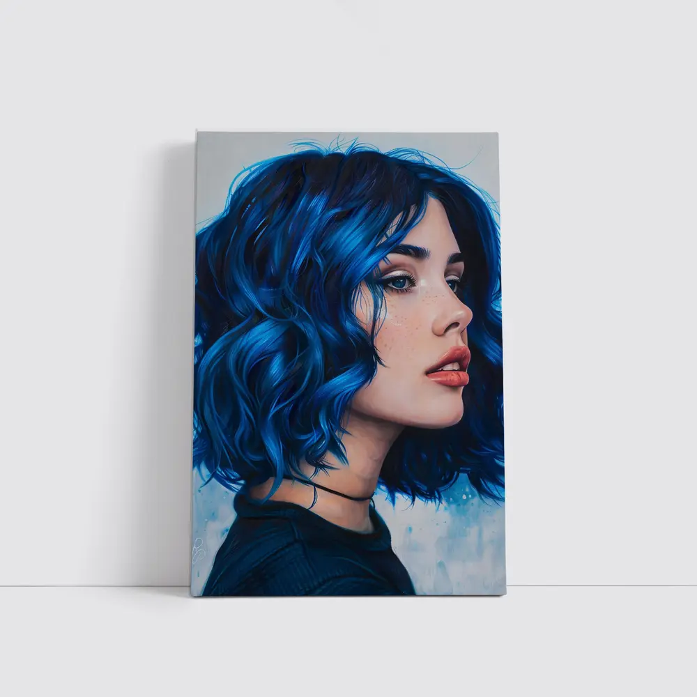 Blue Hair Woman Portrait Painting Art – Wall Art