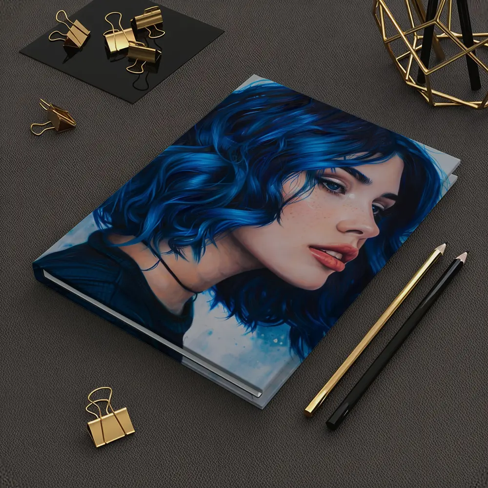 Blue Hair Woman Portrait Painting Art – Notebooks