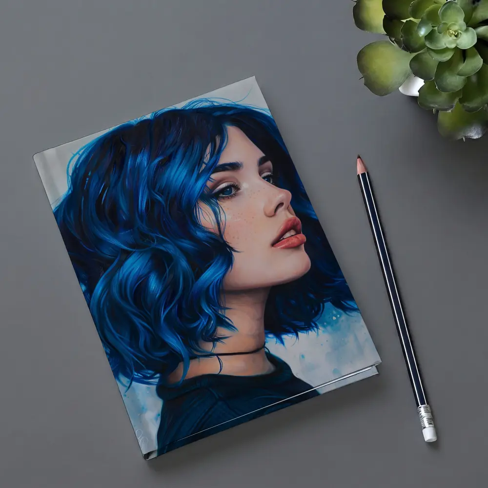 Blue Hair Woman Portrait Painting Art – Notebooks