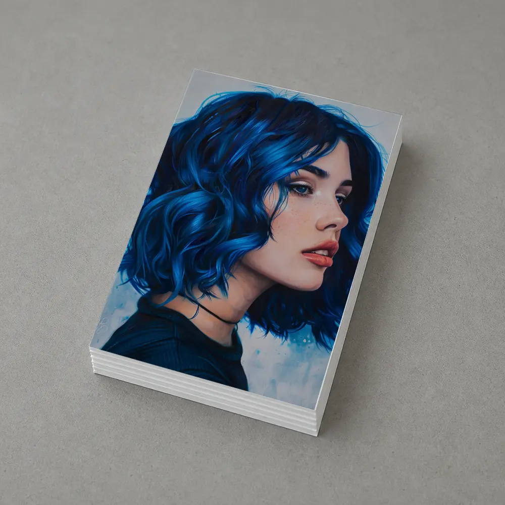 Blue Hair Woman Portrait Painting Art – Postcards