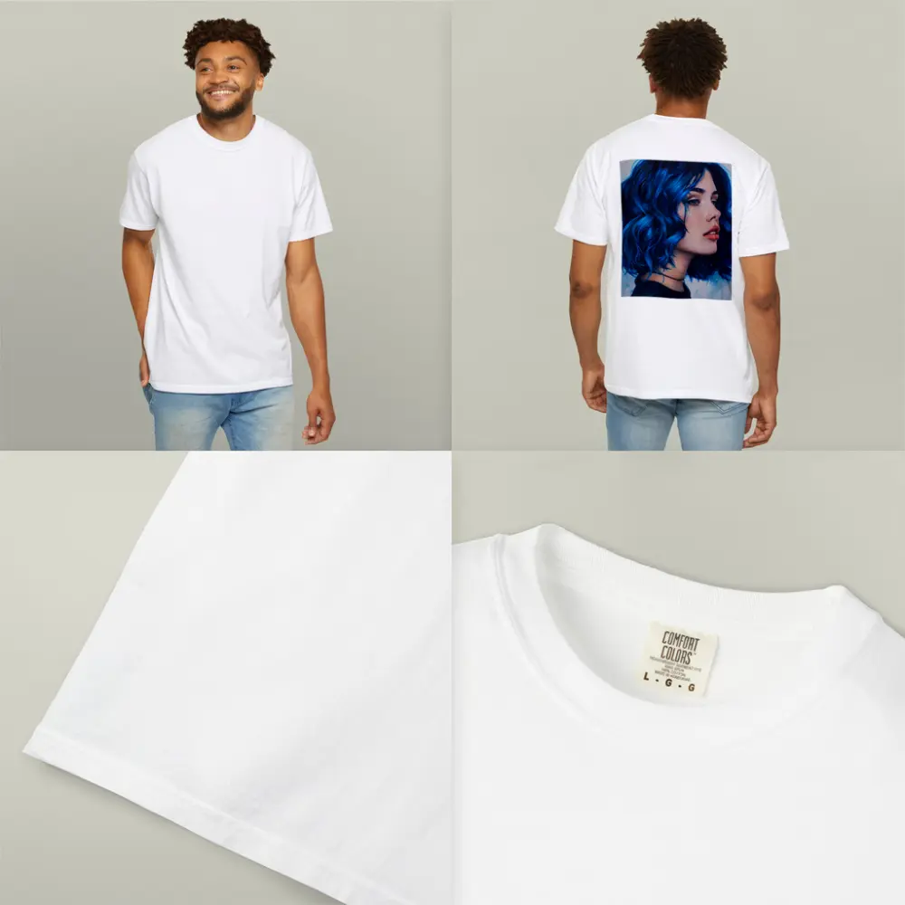 Blue Hair Woman Portrait Painting Art – T-Shirts