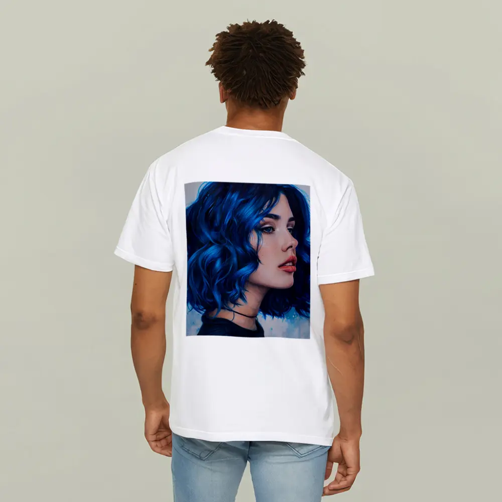 Blue Hair Woman Portrait Painting Art – T-Shirts