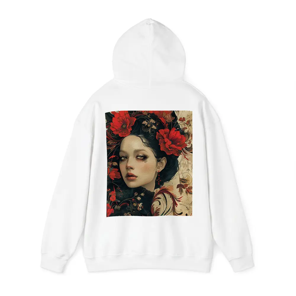 Dark Floral Woman Portrait Red Poppies Art – Hoodies
