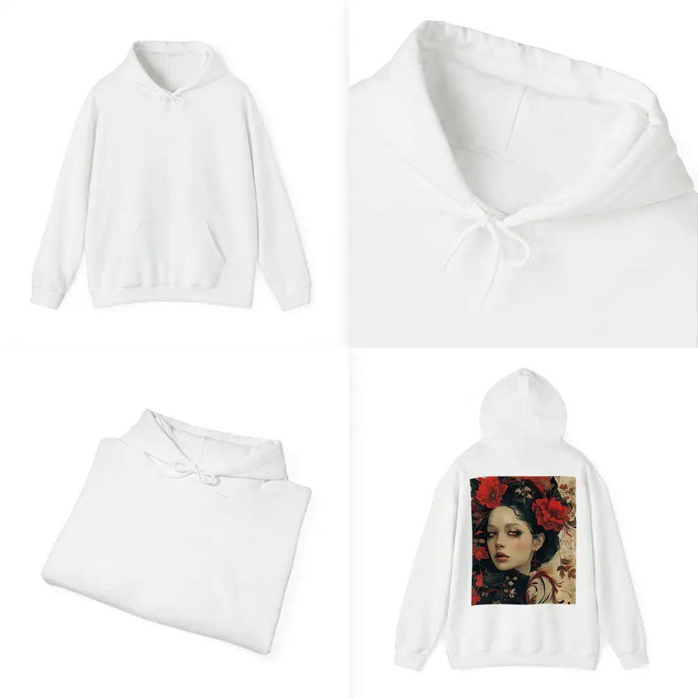 Dark Floral Woman Portrait Red Poppies Art – Hoodies