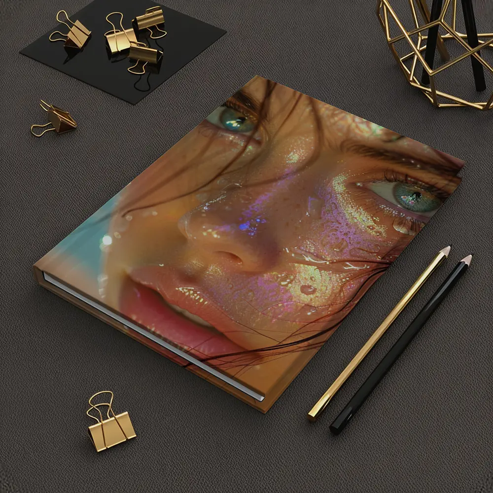 Close Up Woman Face Iridescent Glitter Drops – Notebooks