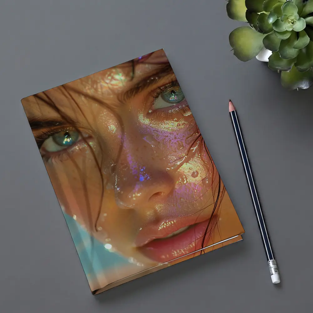 Close Up Woman Face Iridescent Glitter Drops – Notebooks