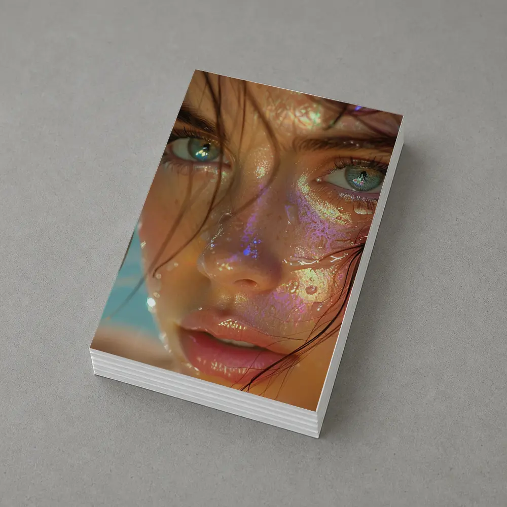 Close Up Woman Face Iridescent Glitter Drops – Postcards