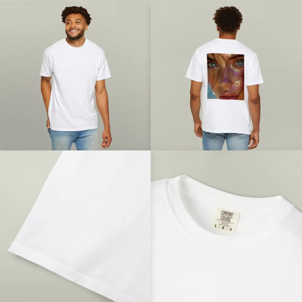 Close Up Woman Face Iridescent Glitter Drops – T-Shirts