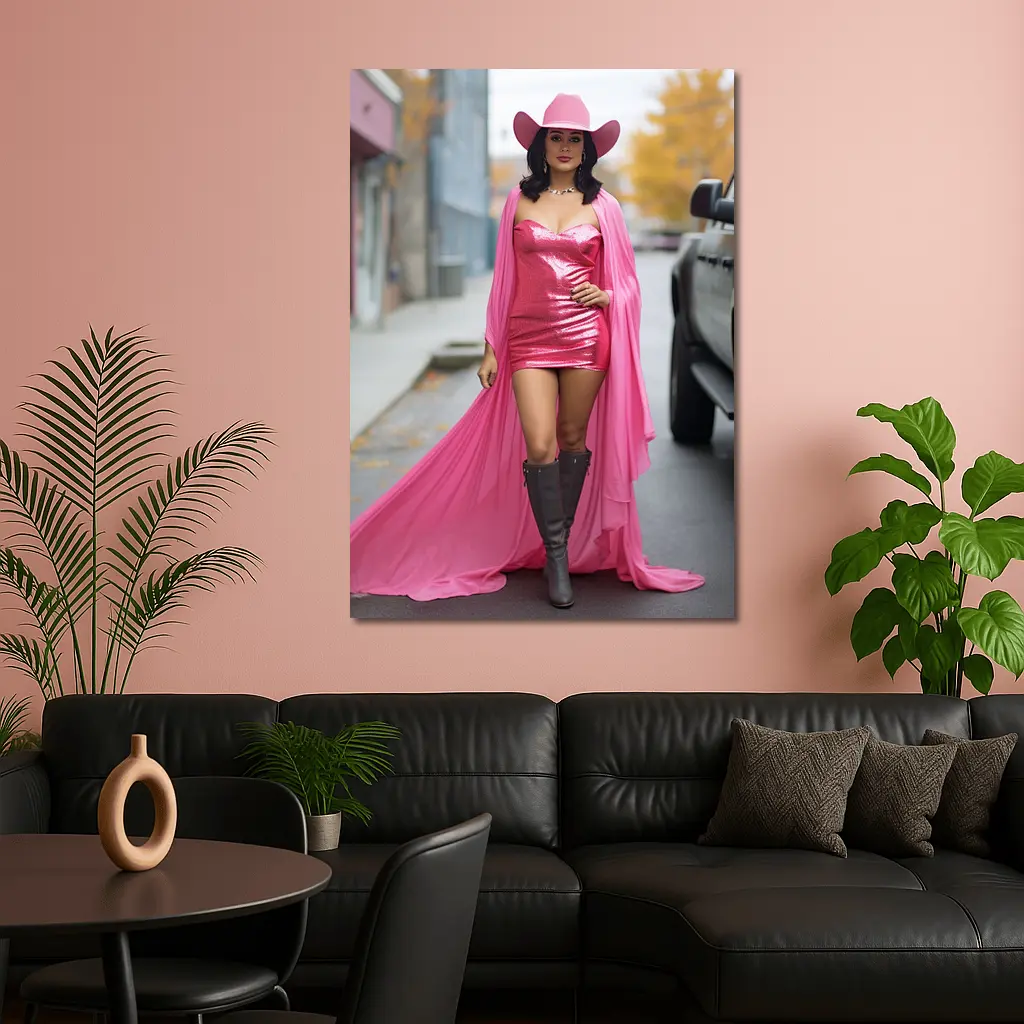 Pink Cowgirl Woman Street Fashion Portrait – Wall Art