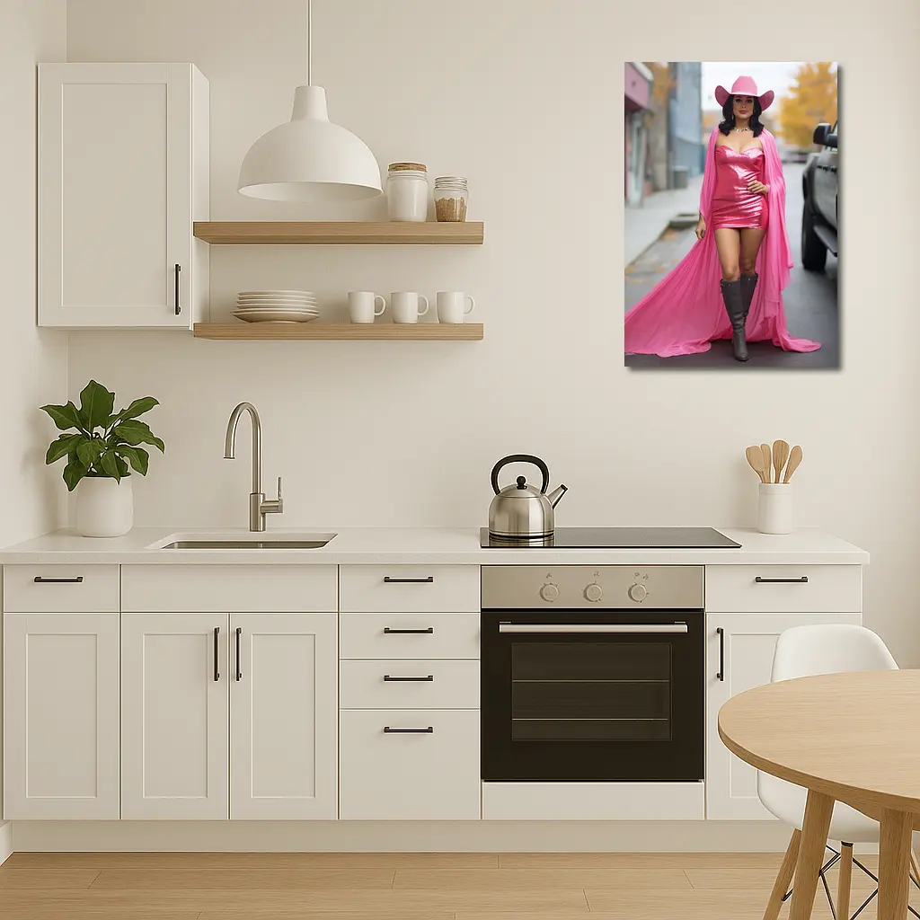 Pink Cowgirl Woman Street Fashion Portrait – Wall Art