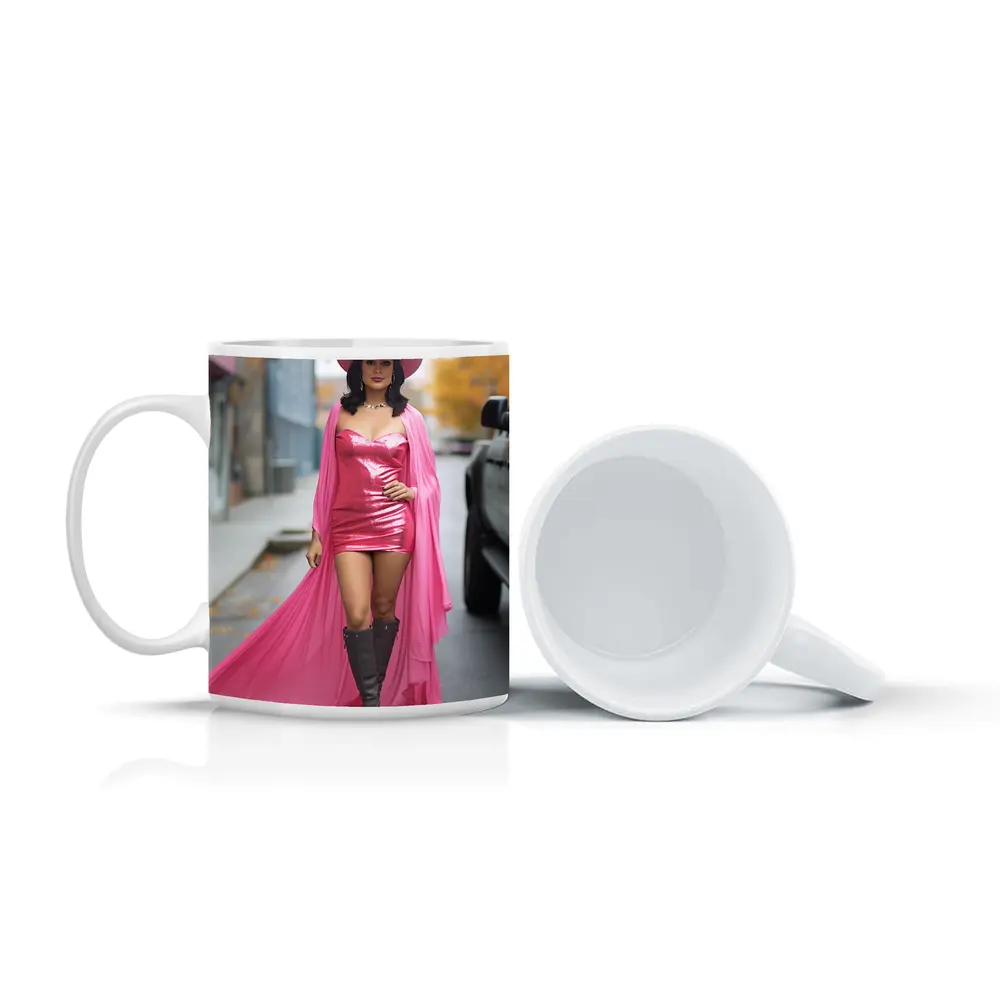 Pink Cowgirl Woman Street Fashion Portrait – Mugs