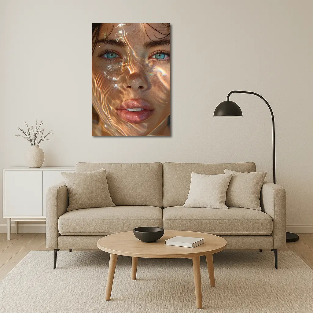 Woman Portrait Blue Eyes Water Light – Wall Art