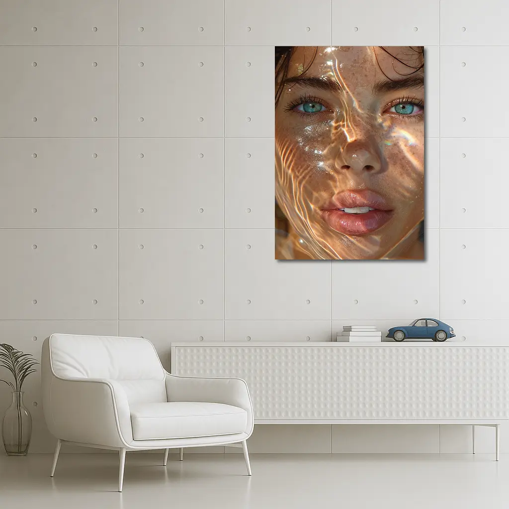 Woman Portrait Blue Eyes Water Light – Wall Art
