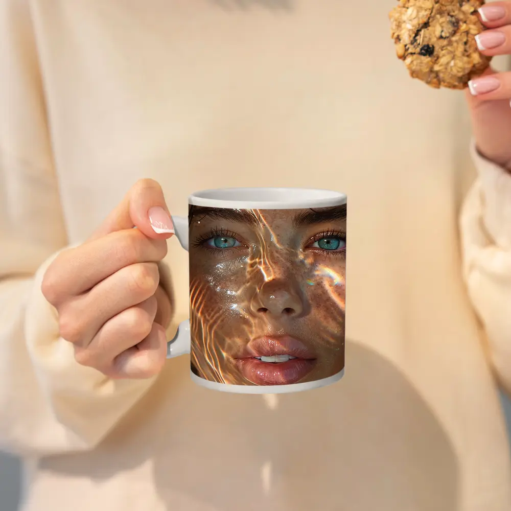 Woman Portrait Blue Eyes Water Light – Mugs