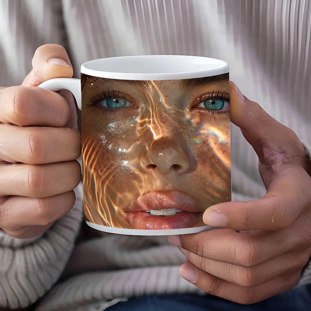 Woman Portrait Blue Eyes Water Light – Mugs