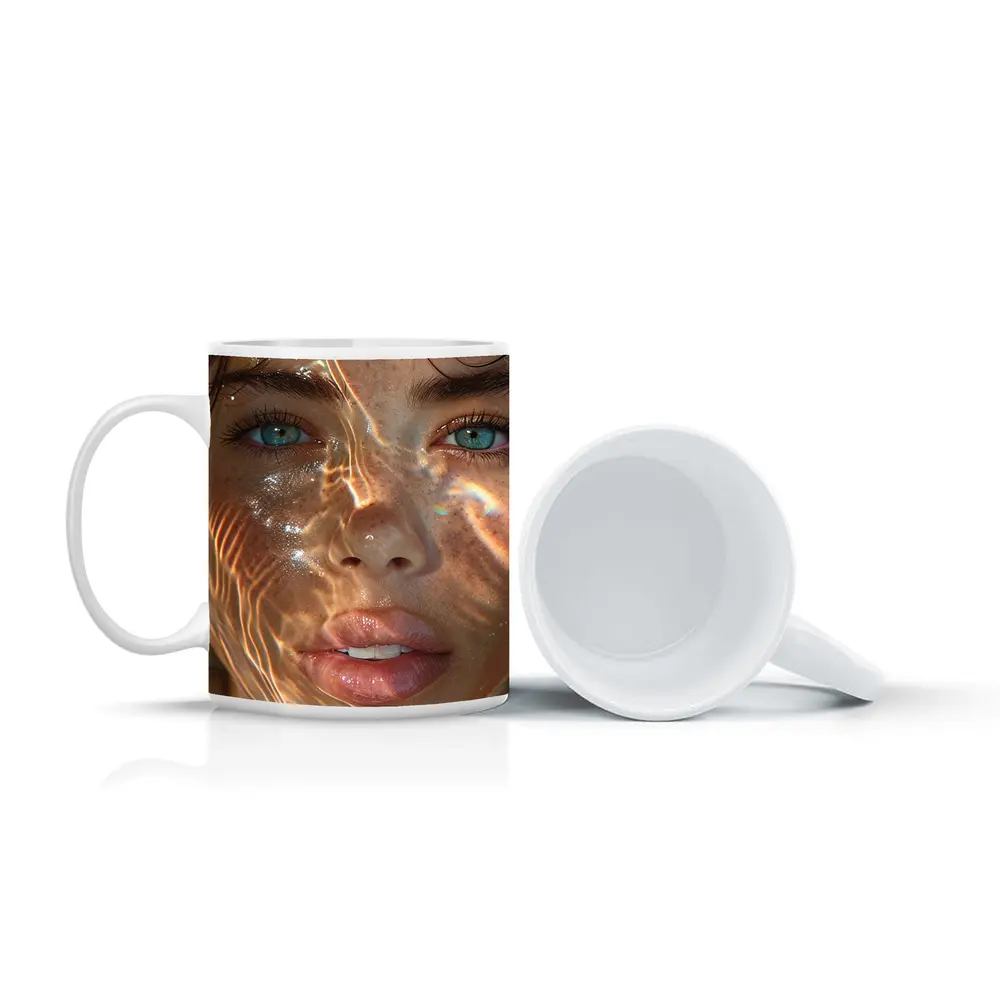 Woman Portrait Blue Eyes Water Light – Mugs