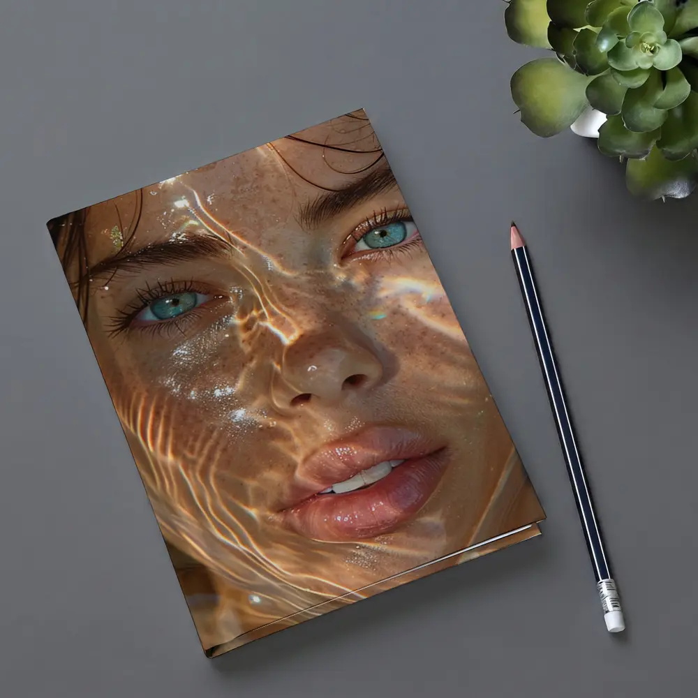 Woman Portrait Blue Eyes Water Light – Notebooks