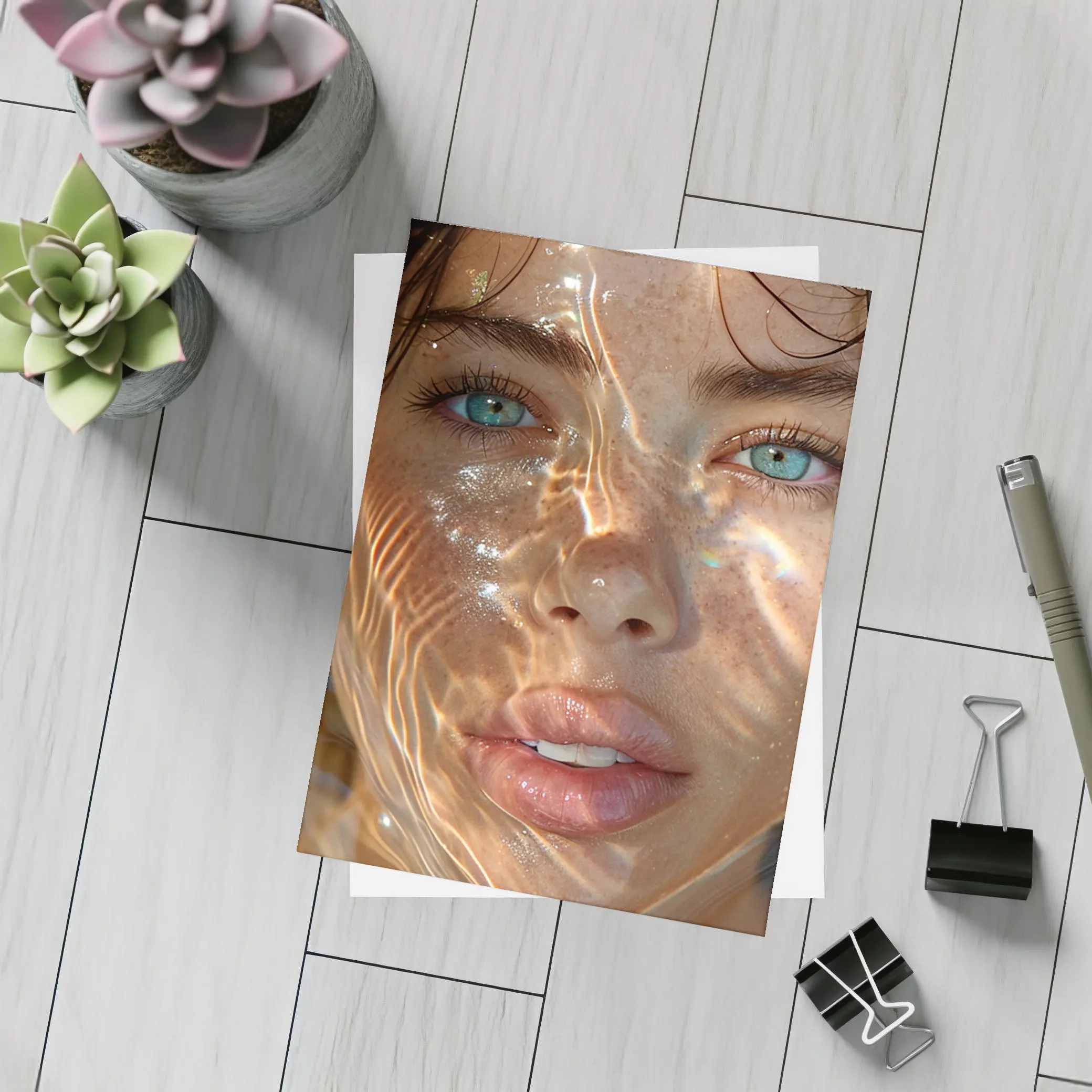 Woman Portrait Blue Eyes Water Light – Postcards