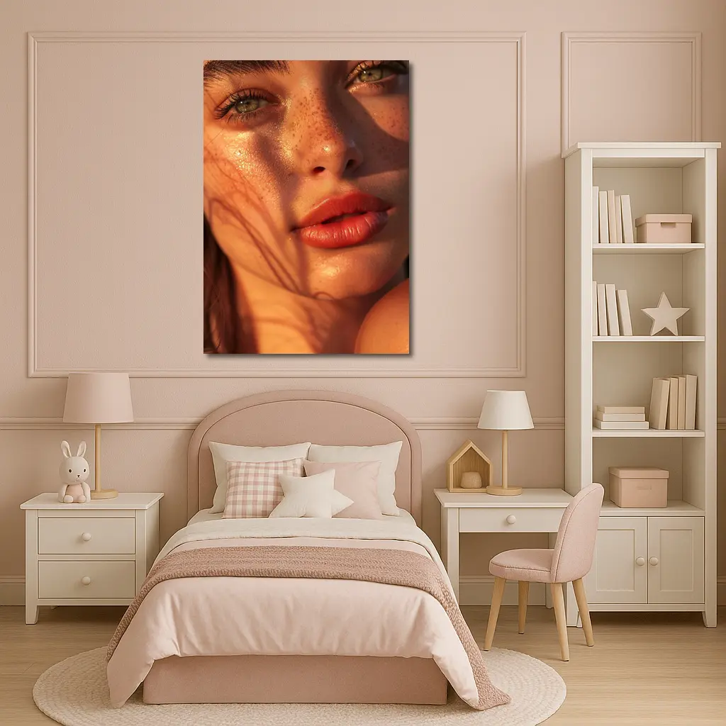 Freckled Woman Close Up Golden Hour Light – Wall Art
