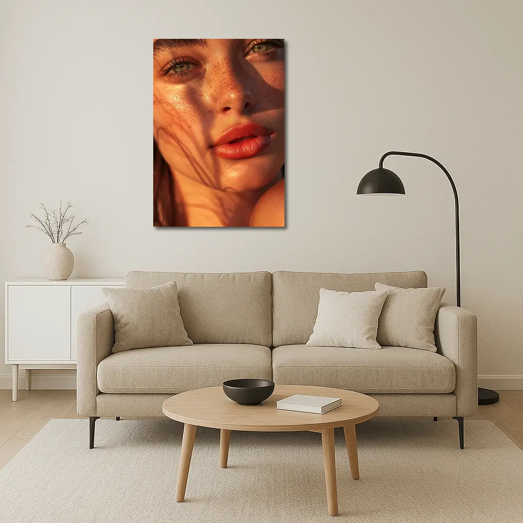 Freckled Woman Close Up Golden Hour Light – Wall Art