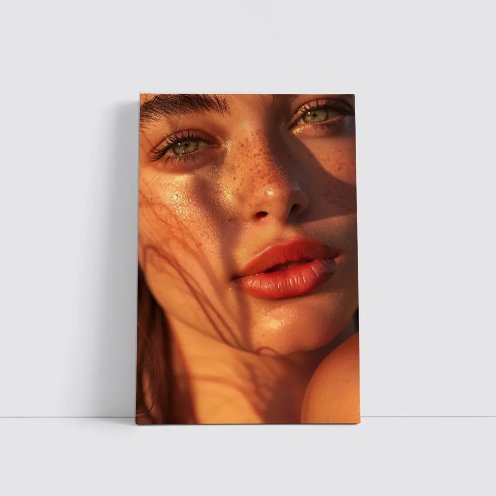 Freckled Woman Close Up Golden Hour Light – Wall Art