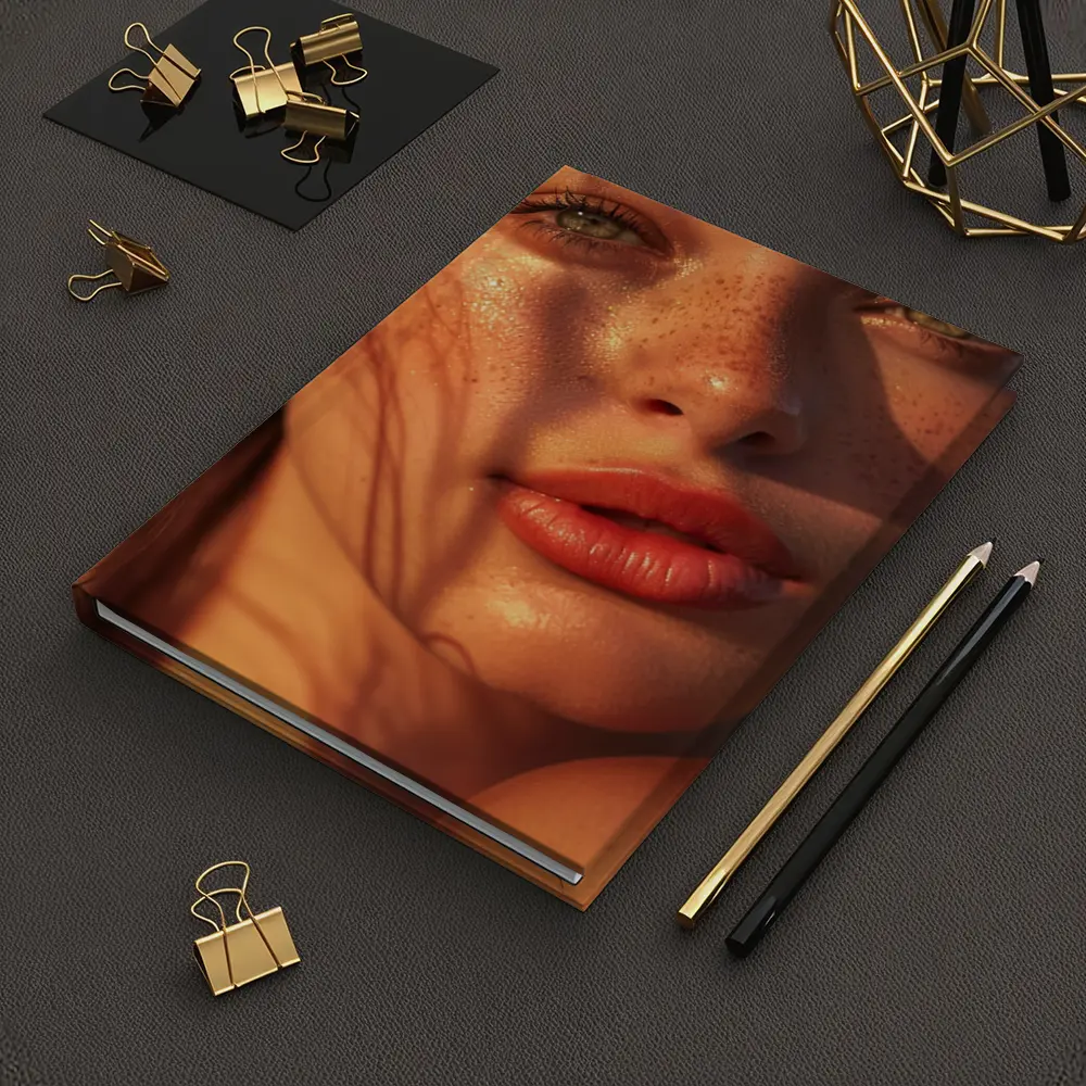Freckled Woman Close Up Golden Hour Light – Notebooks