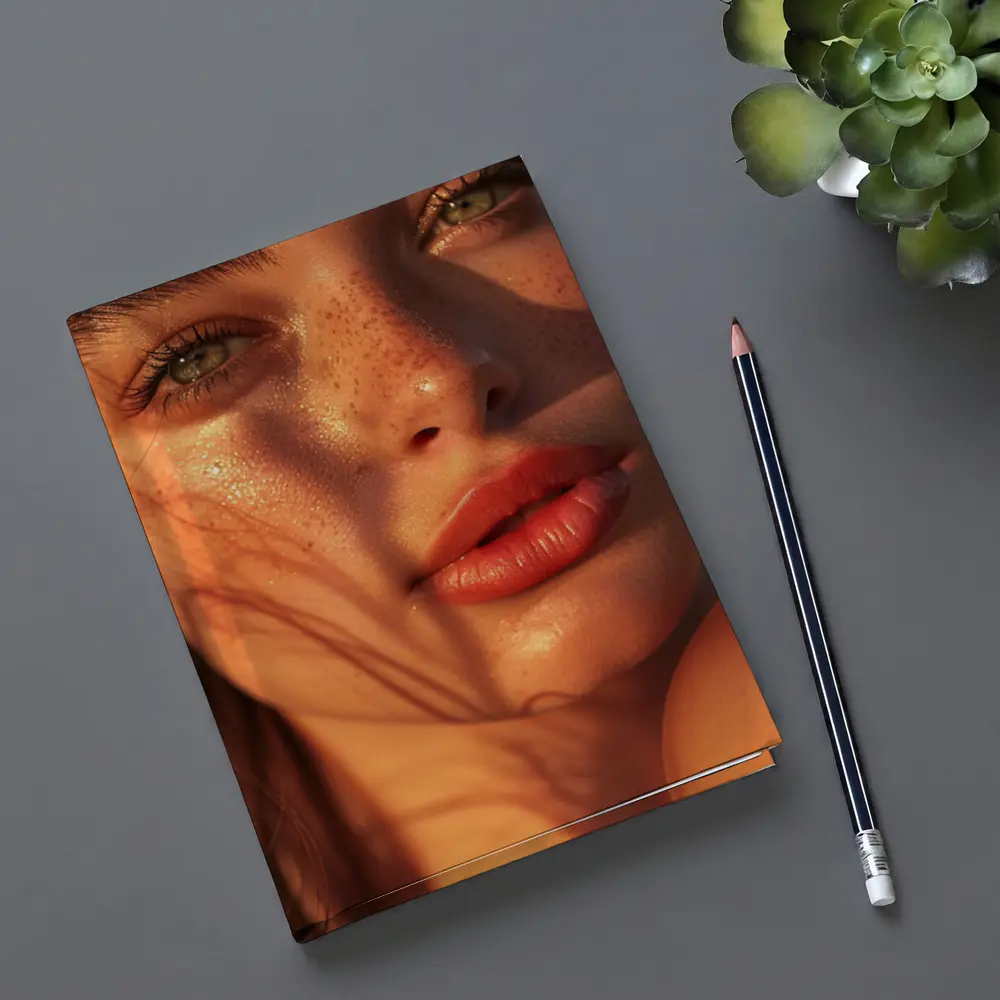 Freckled Woman Close Up Golden Hour Light – Notebooks