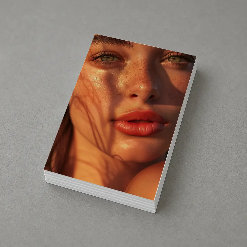 Freckled Woman Close Up Golden Hour Light – Postcards