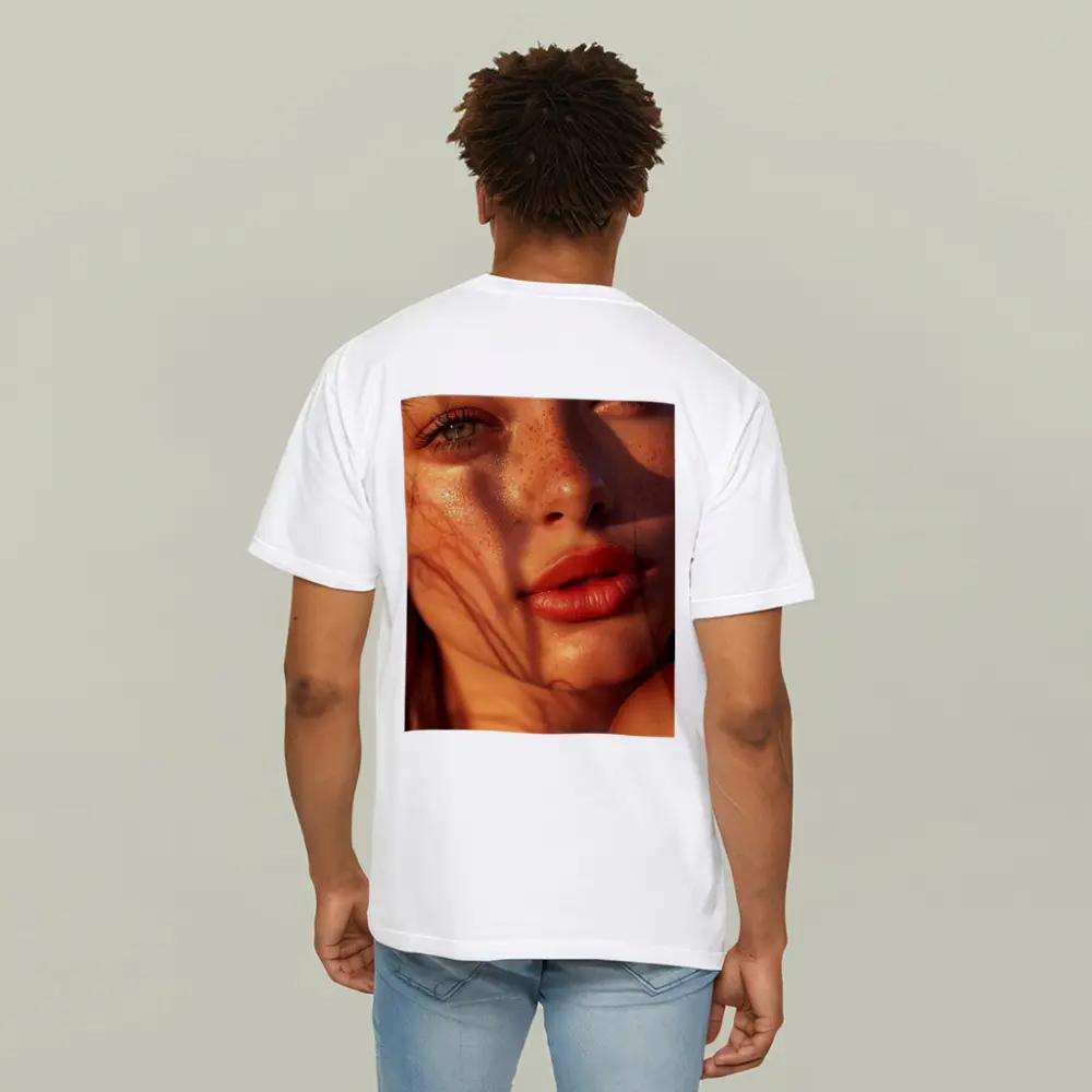 Freckled Woman Close Up Golden Hour Light – T-Shirts