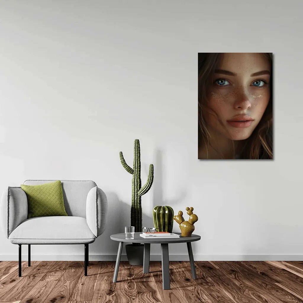 Blue Eyed Woman Portrait With Freckles – Wall Art