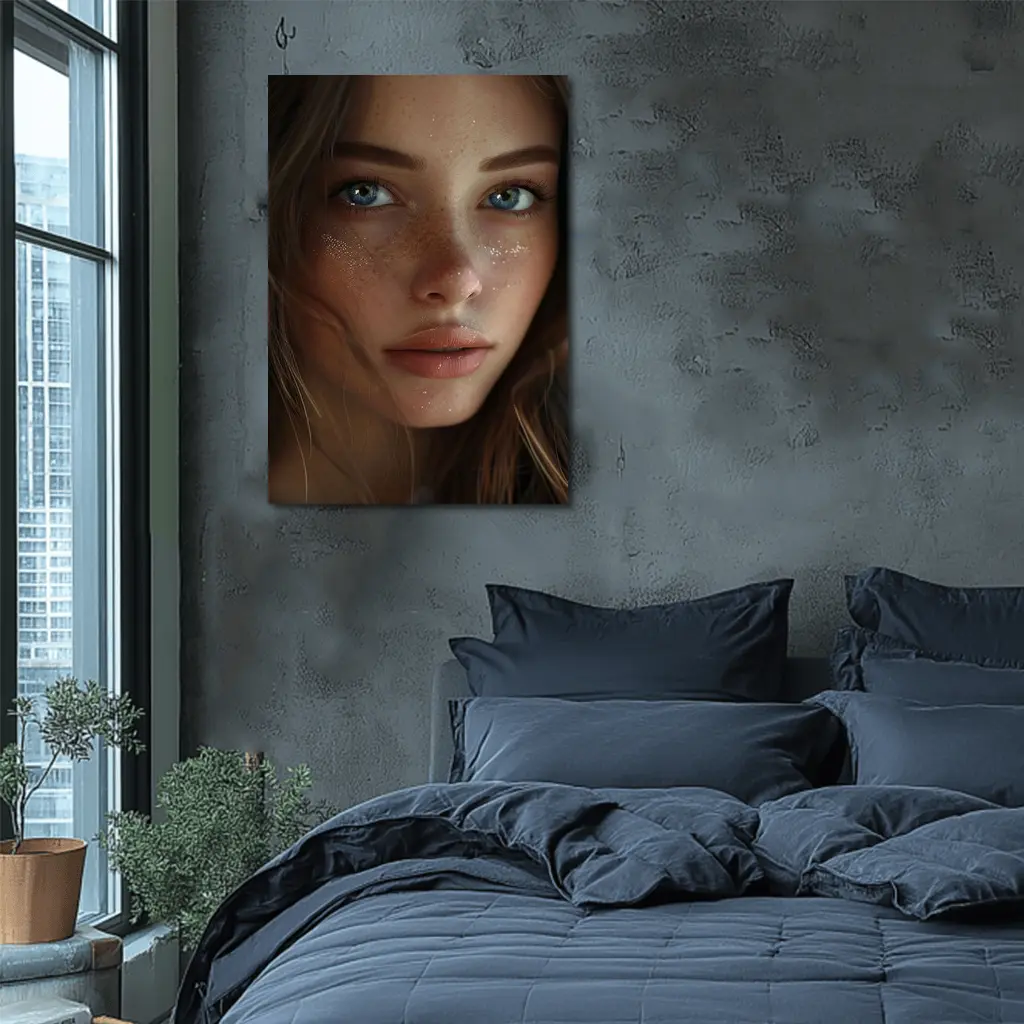 Blue Eyed Woman Portrait With Freckles – Wall Art