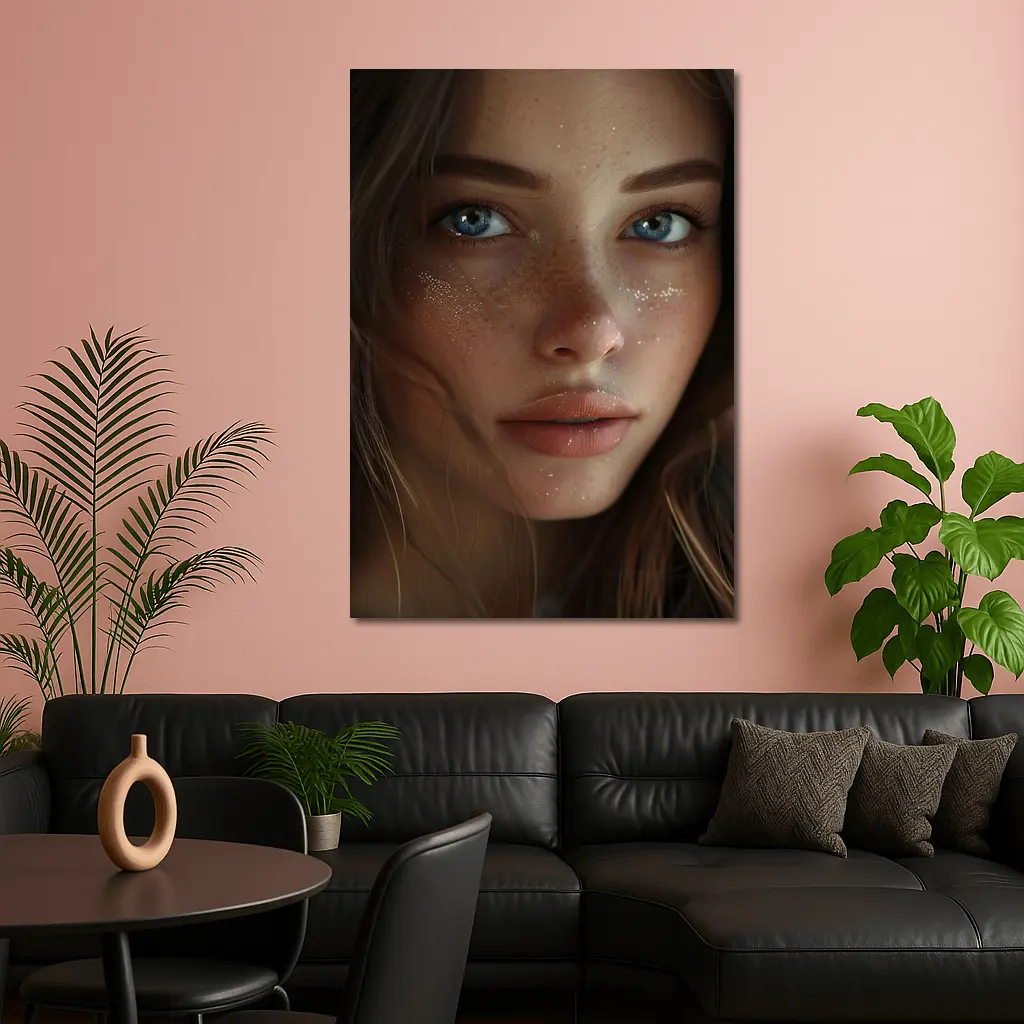 Blue Eyed Woman Portrait With Freckles – Wall Art