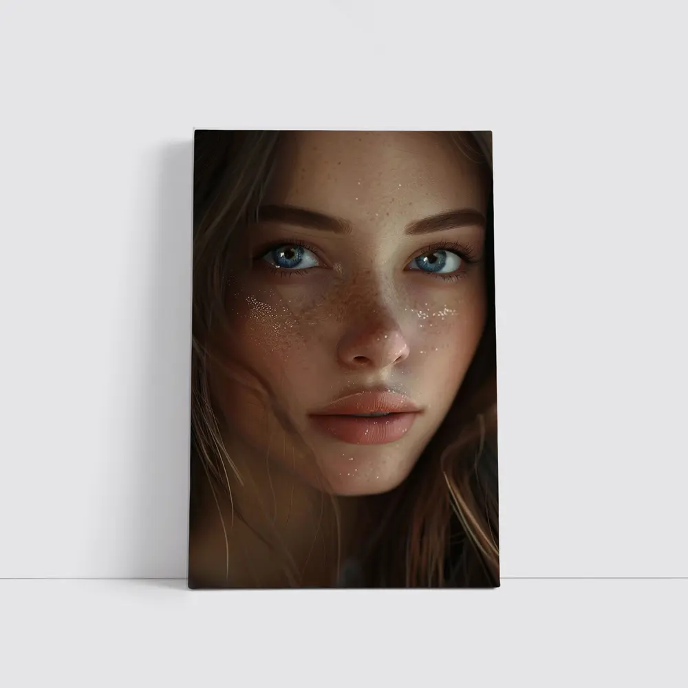 Blue Eyed Woman Portrait With Freckles – Wall Art
