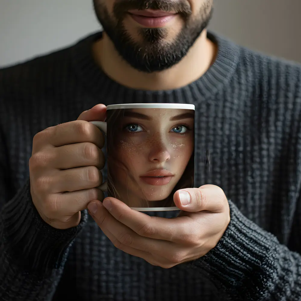 Blue Eyed Woman Portrait With Freckles – Mugs