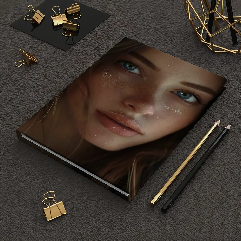 Blue Eyed Woman Portrait With Freckles – Notebooks