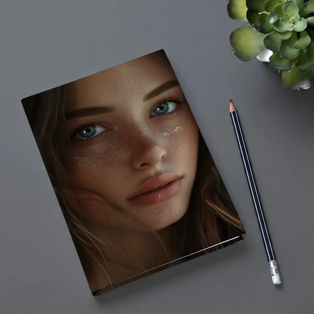 Blue Eyed Woman Portrait With Freckles – Notebooks