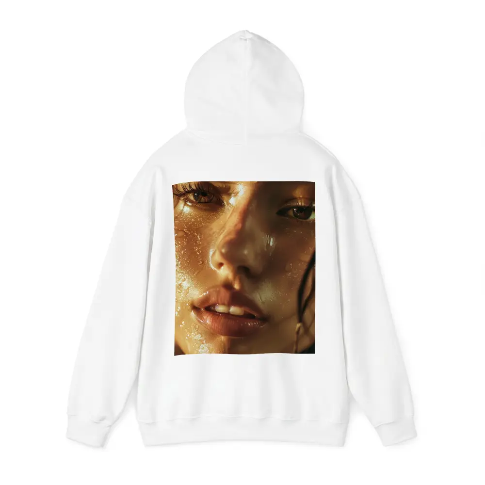 Close Up Woman Face Golden Water Drops – Hoodies