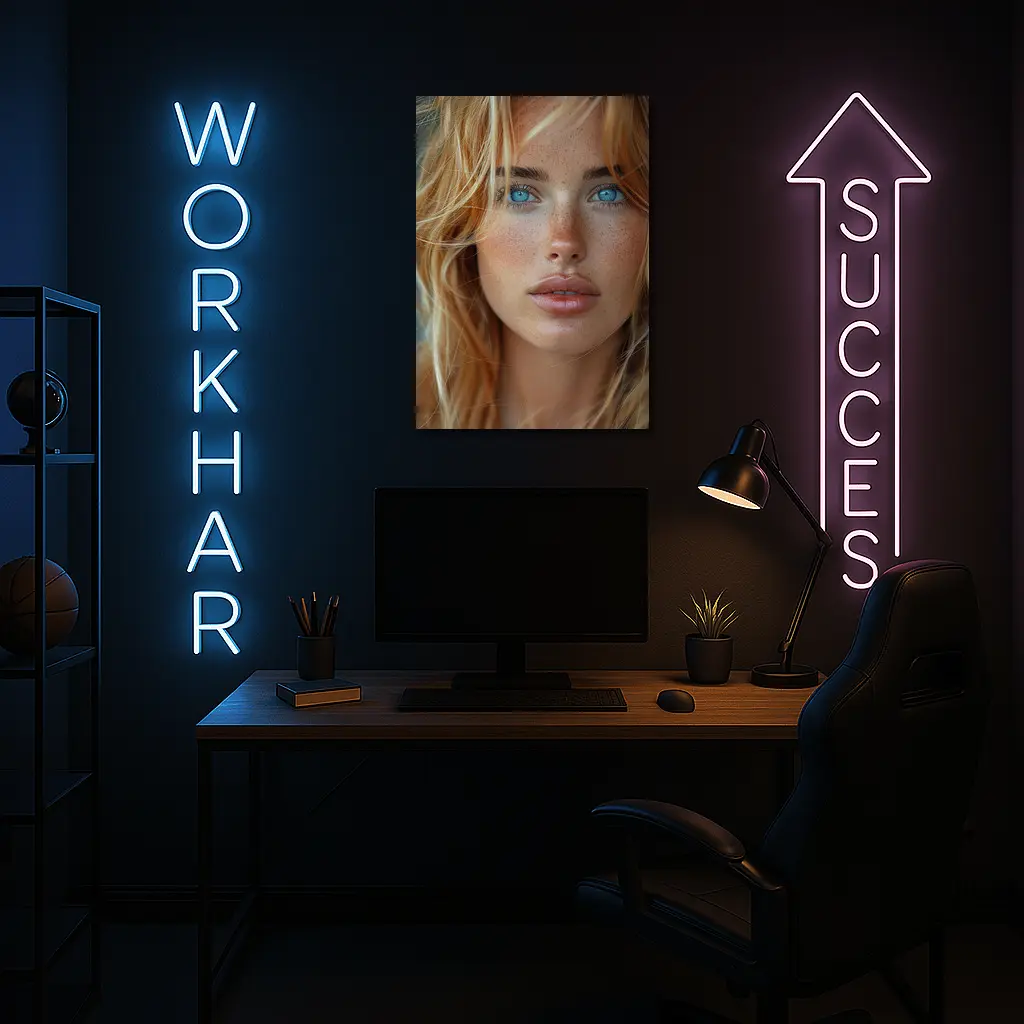 Blue Eyed Blonde Woman Close Up Portrait – Wall Art