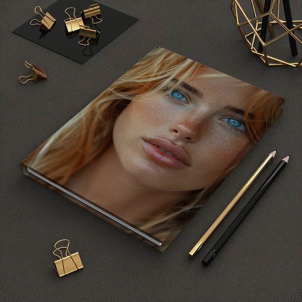 Blue Eyed Blonde Woman Close Up Portrait – Notebooks