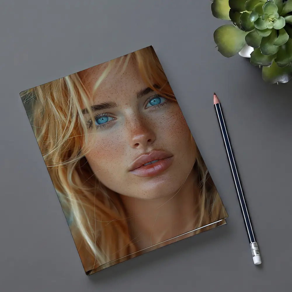 Blue Eyed Blonde Woman Close Up Portrait – Notebooks