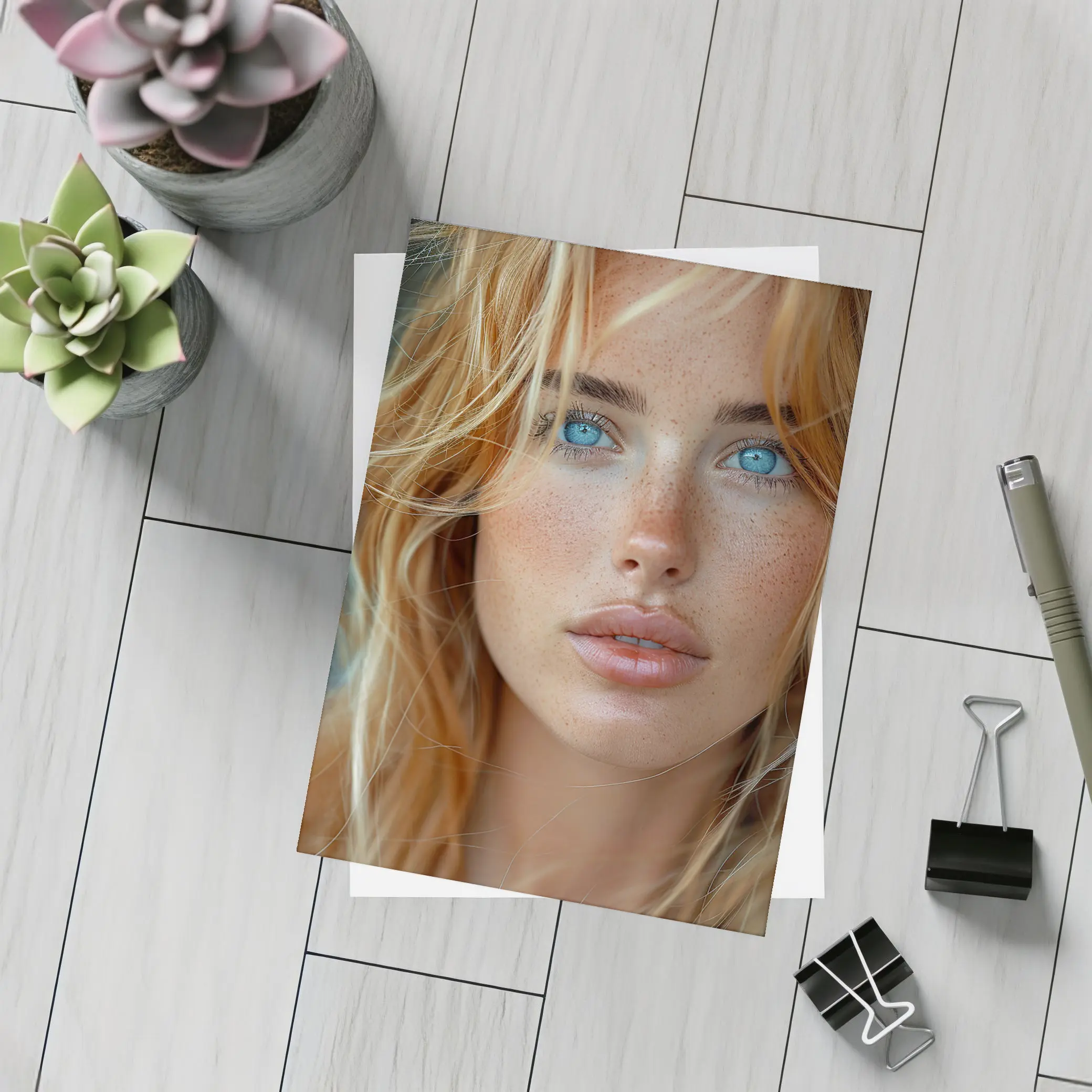 Blue Eyed Blonde Woman Close Up Portrait – Postcards