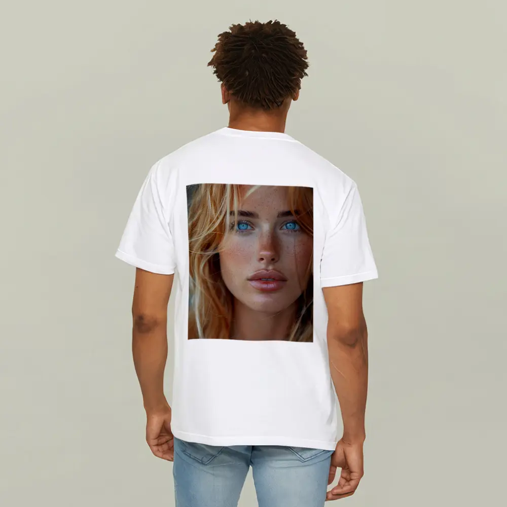 Blue Eyed Blonde Woman Close Up Portrait – T-Shirts