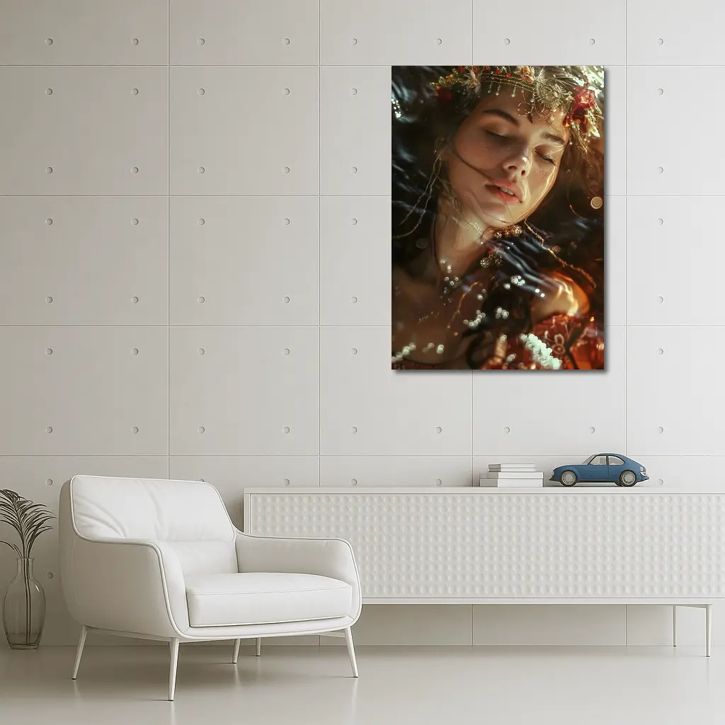 Woman With Floral Crown Bokeh Light – Wall Art