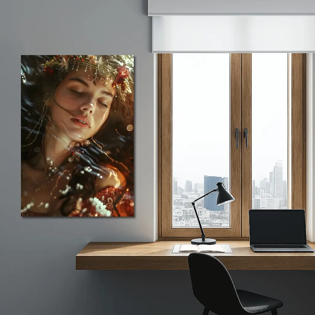 Woman With Floral Crown Bokeh Light – Wall Art