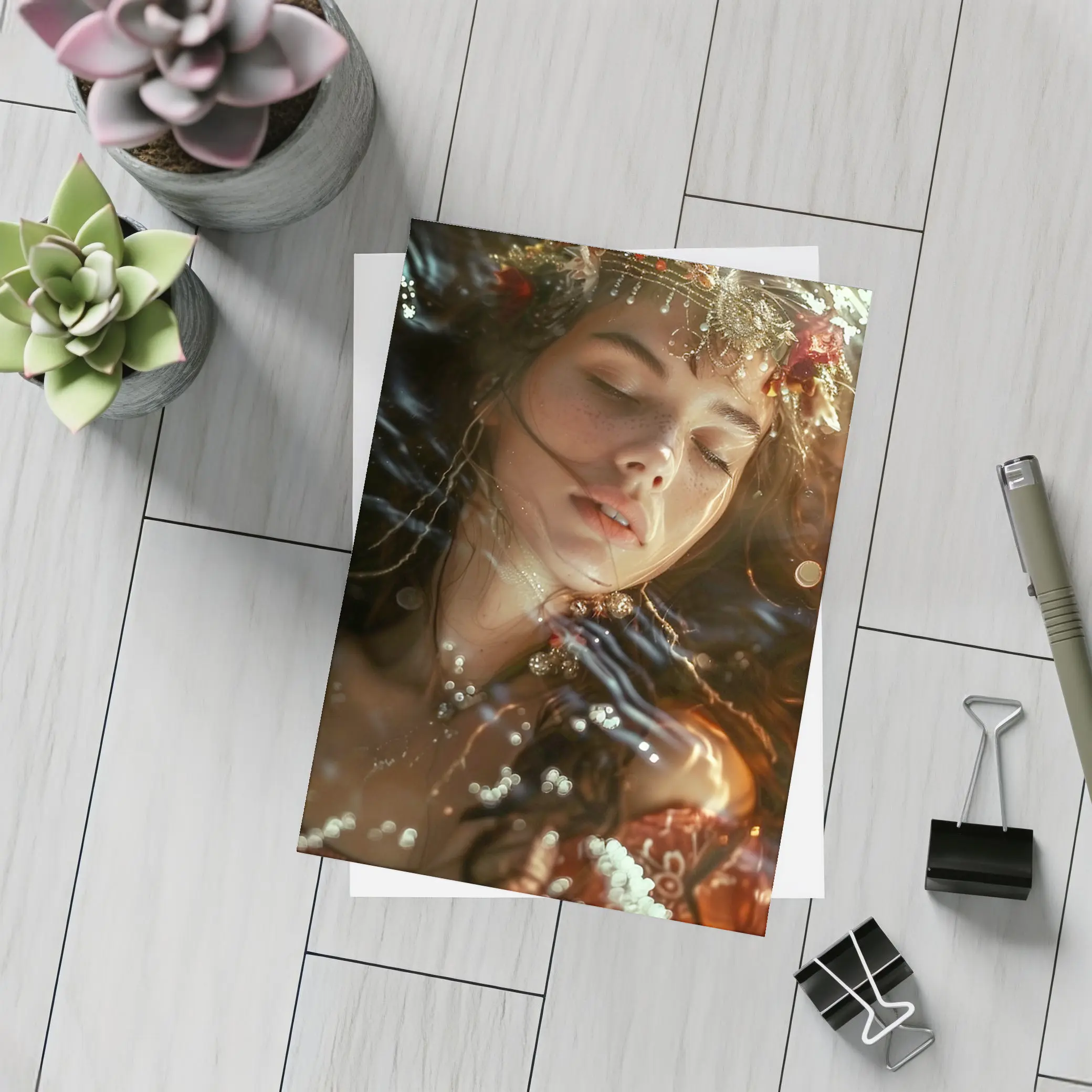 Woman With Floral Crown Bokeh Light – Postcards