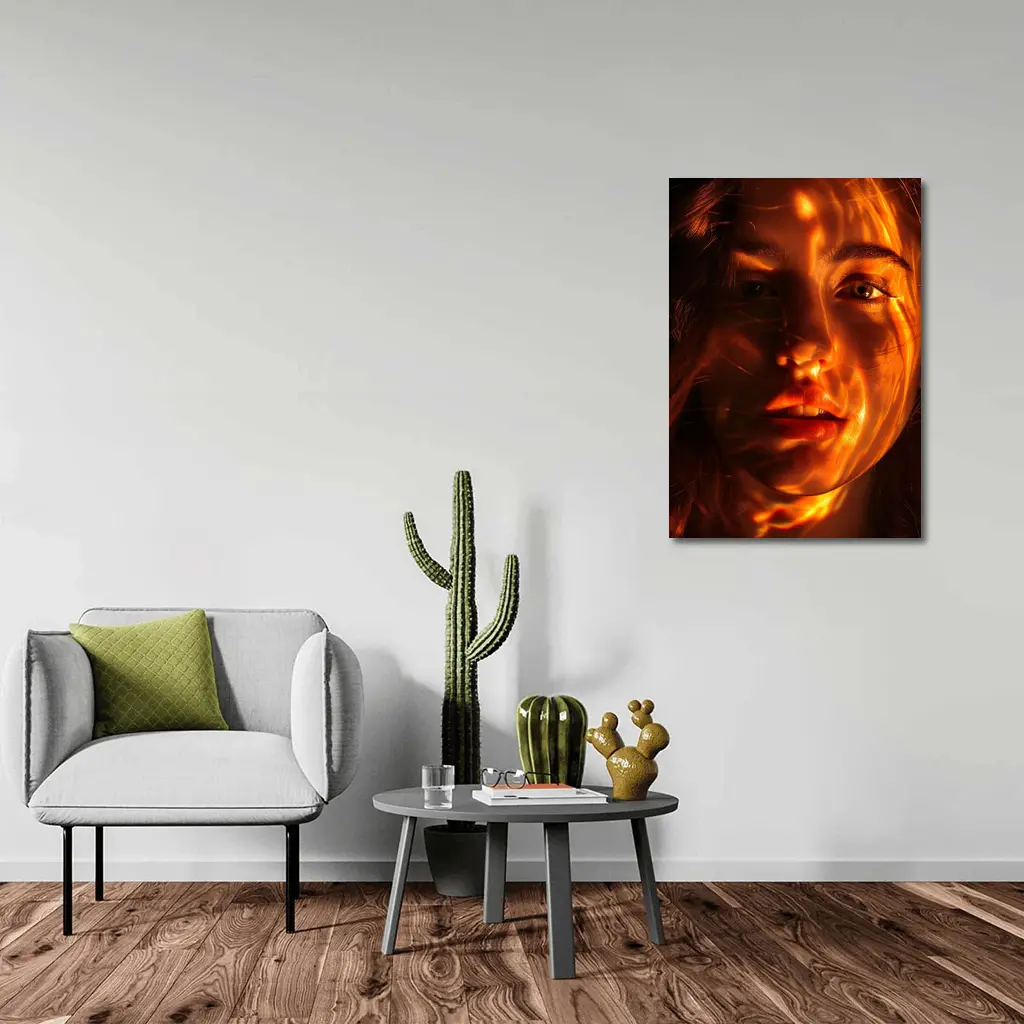 Woman Portrait Golden Light Shadow Play – Wall Art