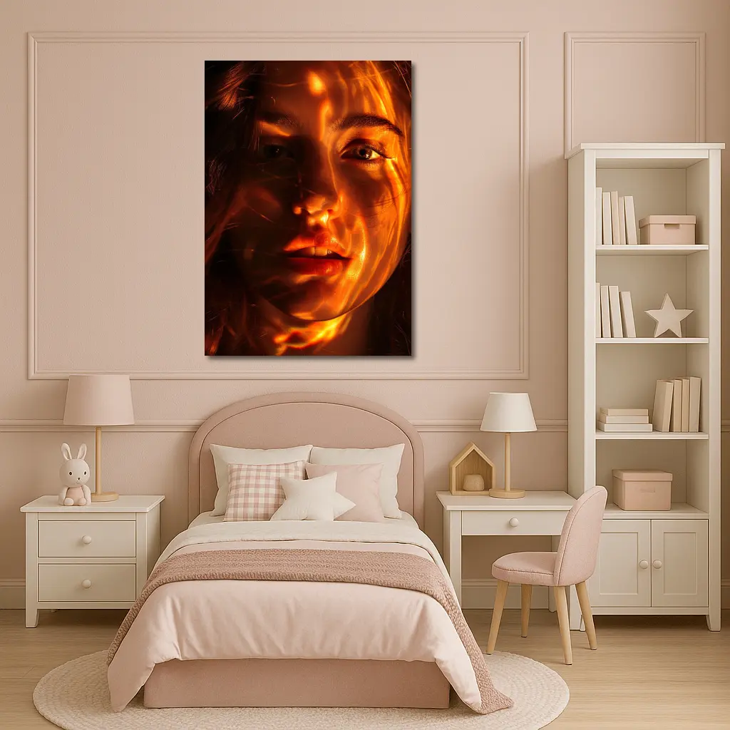 Woman Portrait Golden Light Shadow Play – Wall Art