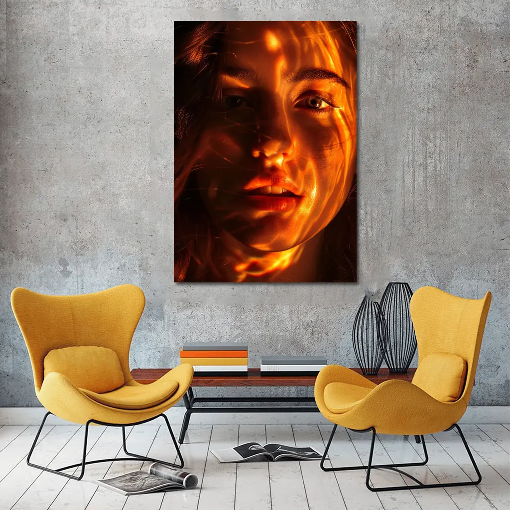 Woman Portrait Golden Light Shadow Play – Wall Art